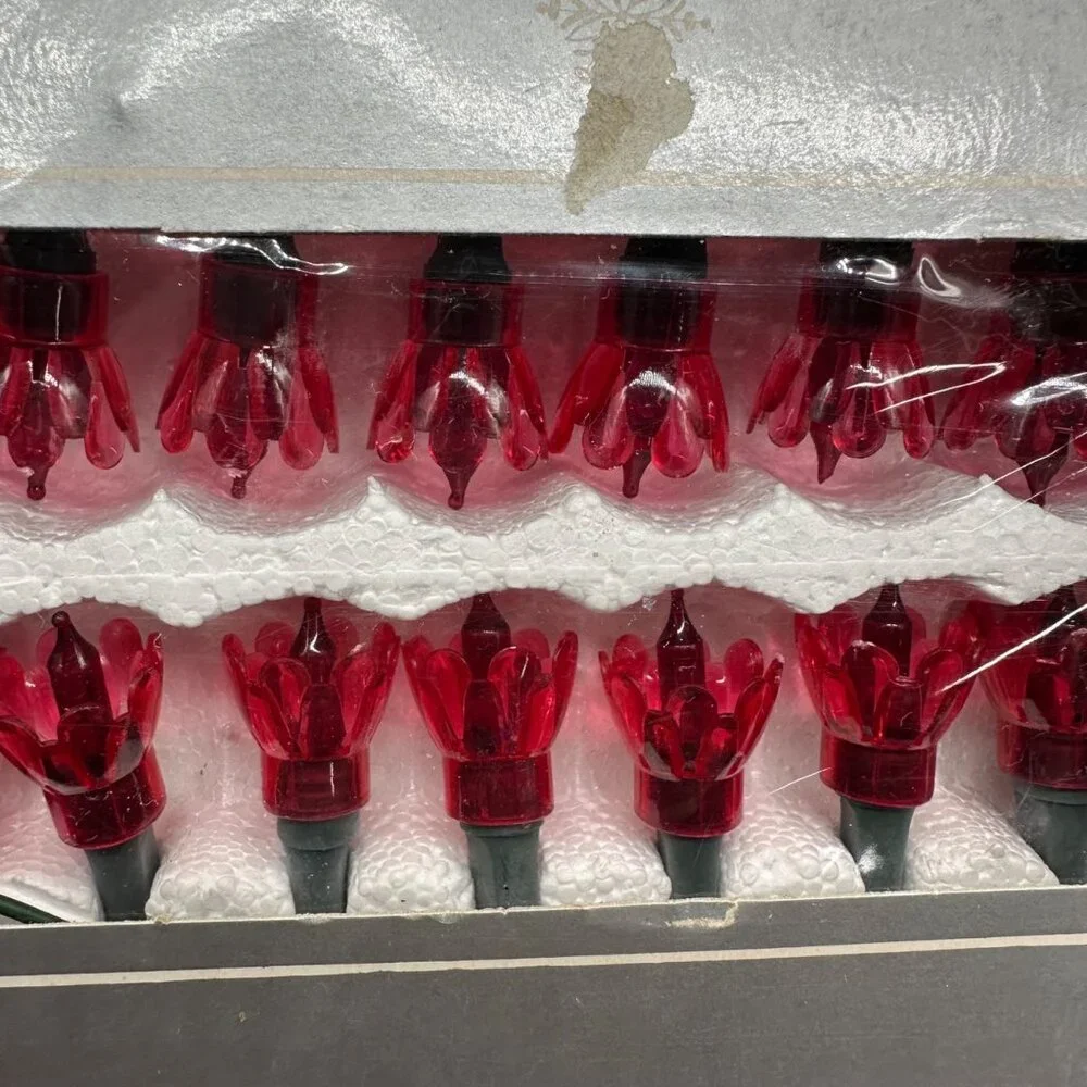 Vintage Christmas Lights Red Flower Holiday Reflections 1970s Taiwan 3 Boxes